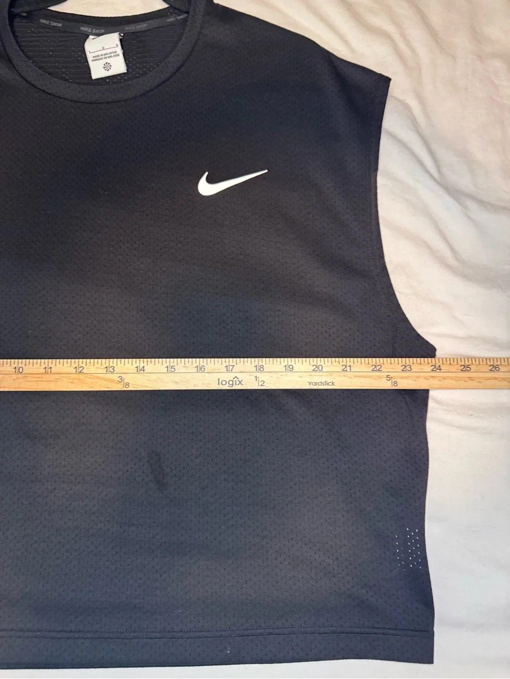 Nike swim men’s cropped Black Muscle Tank with White Swoosh size large